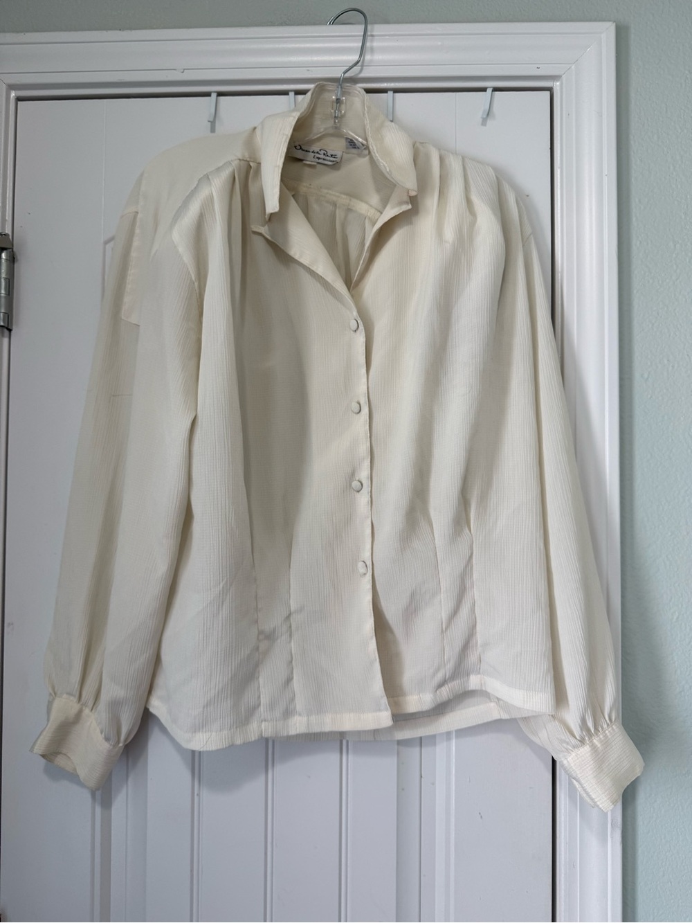 Oscar de la Renta Cream Textured Button-Up Top